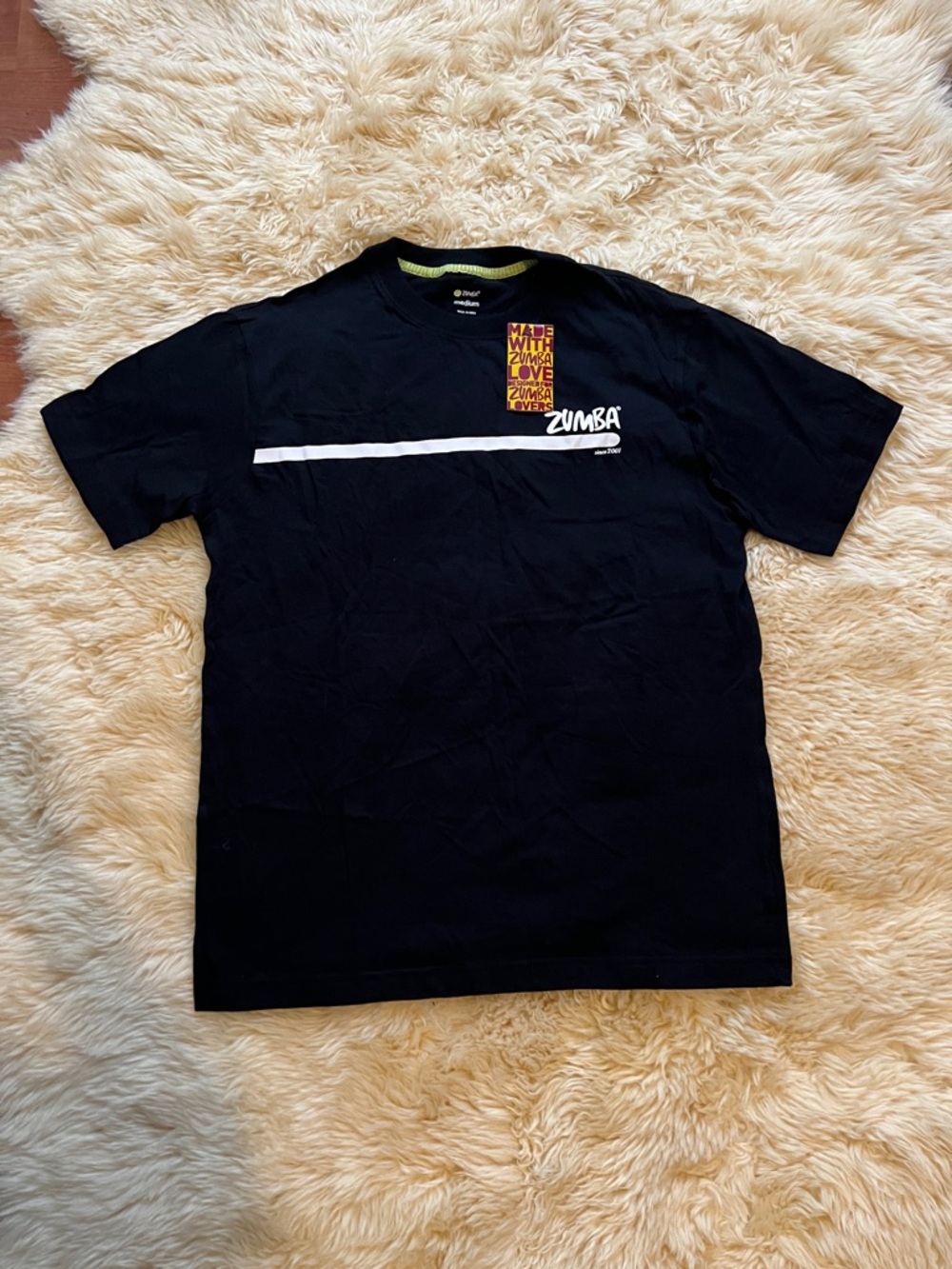 Zumba Fitness Unisex Black Short Sleeve Graphic Tee with White Stripe